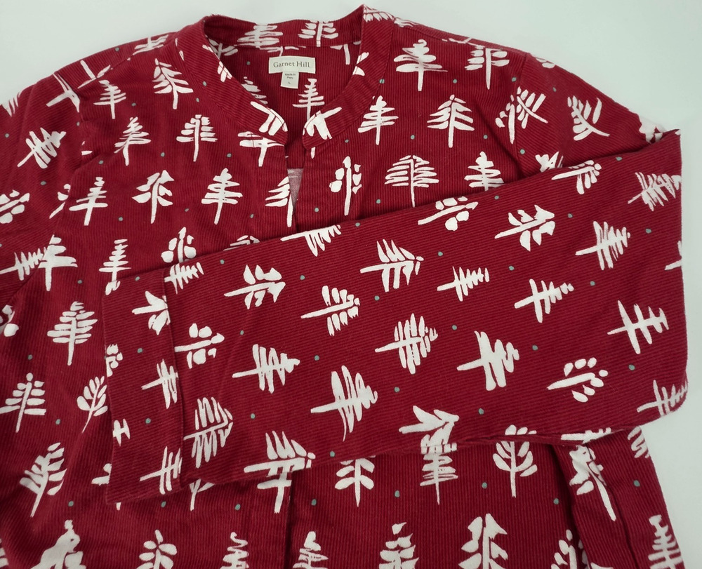 Garnett Hill Christmas Pima Cotton Women’s L Tunic Night Shirt Red Tree Detail